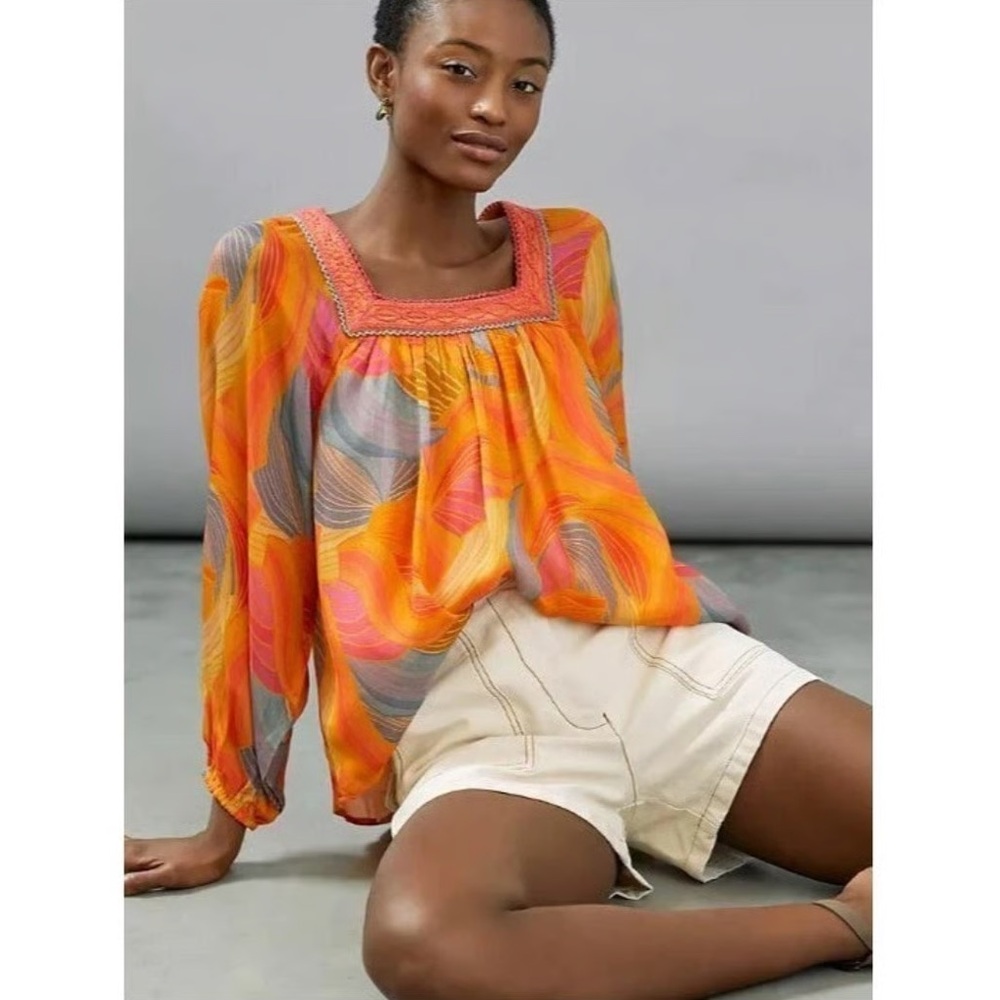 NEW Bl^Nk London Anthropologie Viscose Vibrant Multicolor Women's Blouse